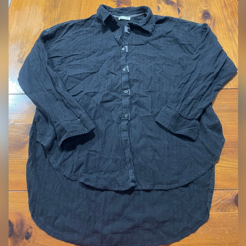 Free‎ People Intimately Black Cotton Oversized Lounge Button Up Long Sleeve Top